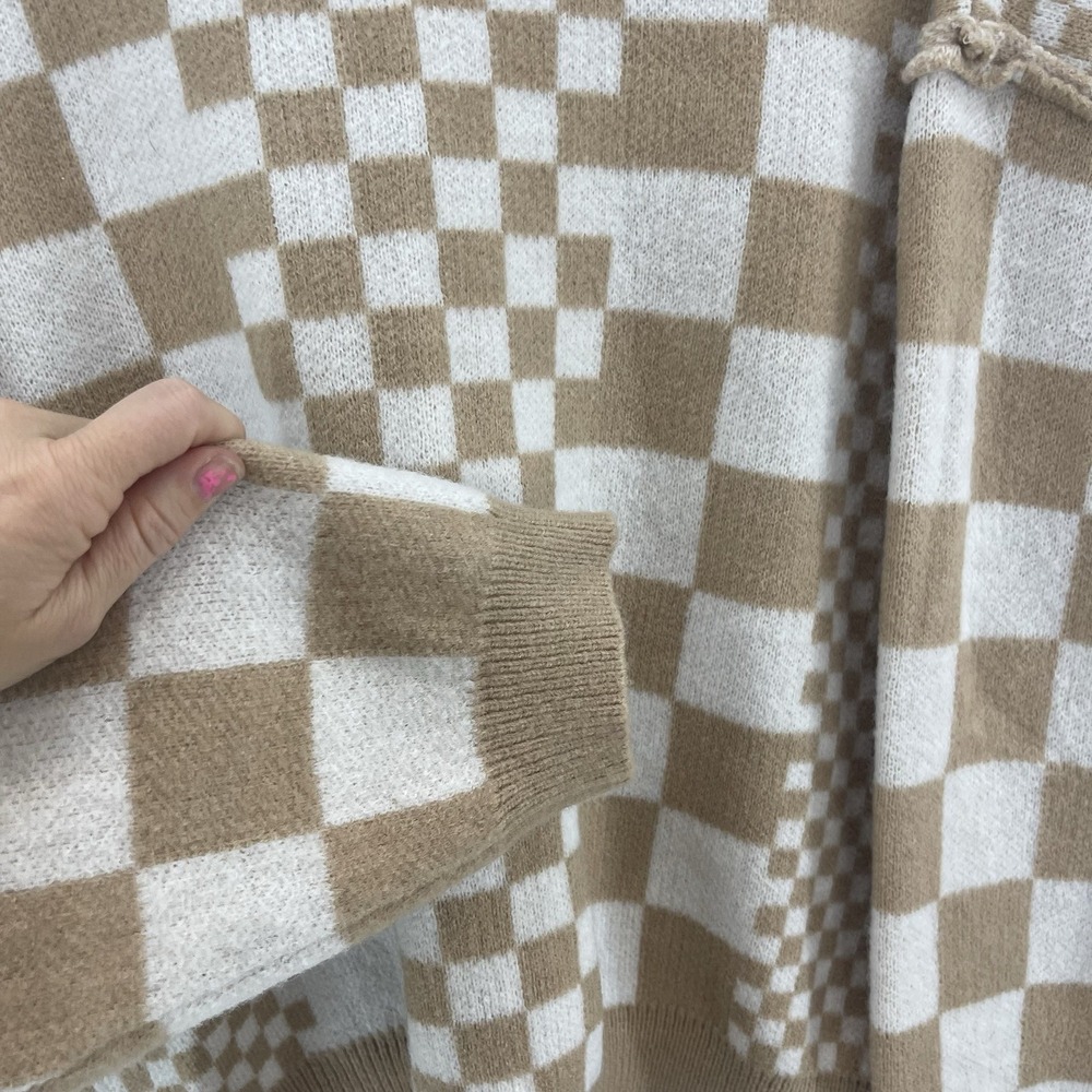 Women's Checkered Drop Shoulder Sweater XL Slouchy Oversized Cozy Feminine Soft - Picture 3 of 10